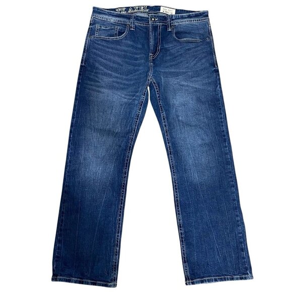 TK Axel Jeans Men's 36x32** Slim Boot Cut Flap Pockets Hartford Conn Blue Denim - Picture 1 of 9